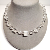 Old Vintage Faceted Square Crystal Glass Sterling Silver Clasp 19&quot; Necklace - £19.51 GBP