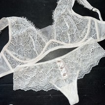 Victoria&#39;s Secret Unlined 36DDD Bra Set L Thong White Lace Dream Angels - £55.31 GBP