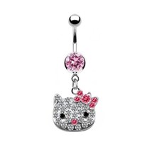1Pcs Romantic Pink Belly Piercing Buckle Umbilical Nail Cat Head Dragonfly Pisto - £10.56 GBP