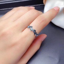 Heartfelt Style Ring Natural London Blue Topaz Ring S925 Sterling Silver Simple  - £22.34 GBP