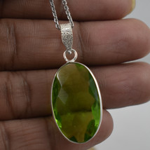 925 Argento Sterling Peridoto Artigianale Lunetta Ciondolo Collana Donna PS-2397 - £32.49 GBP