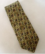 Geoffrey Beene Neck Tie 100% Silk Green Blue Brown Floral Scroll Geometr... - £18.33 GBP
