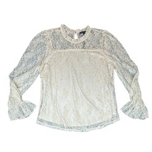 Adrianna Papell Shirt Womens Medium Champagne Lace Ruffle Neck Elegant B... - $29.99