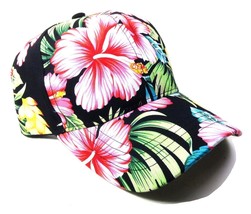 Floral Hawaiian Sublimated All Over Print Adjustable Curved Bill Hat (Black with - £10.02 GBP