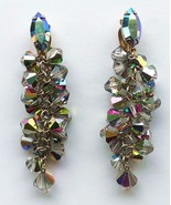 Vintage Lewis Segal California Aurora AB Crystal Dangle Earrings Clip On... - £35.08 GBP