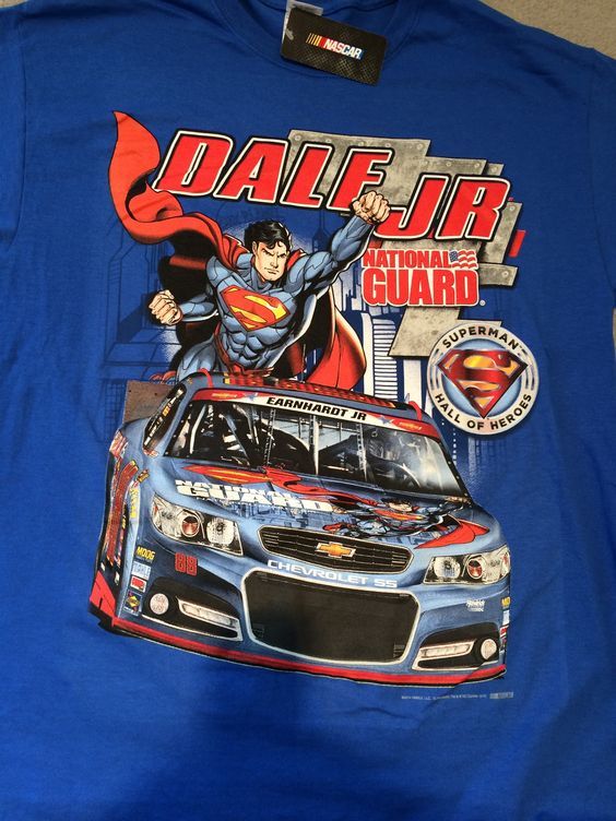 Primary image for Dale Earnhardt Jr Chevy Superman Large (L) blue short sleeve tee shirt