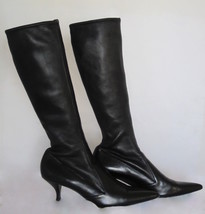 $1200 AUTH Prada black stretch leather knee-high boots 38.0 - £192.17 GBP