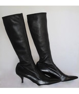 $1200 AUTH Prada black stretch leather knee-high boots 38.0 - £192.75 GBP
