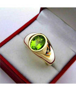 2Ct Simulated Peridot Solitaire Engagement Men&#39;s Ring 14K Yellow Gold Pl... - £86.95 GBP