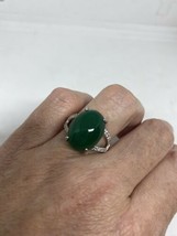 Vintage Green Jade Ring Silver Rhodium Size 7 - £50.31 GBP