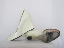 $400 AUTH D&amp;G white patent peep toe wedges 36.5 - £44.61 GBP