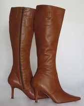 $440 AUTH Isaac Mizrahi cognac leather knee-high boots 6.0 NWOB - £58.80 GBP