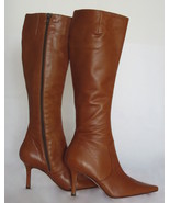 $440 AUTH Isaac Mizrahi cognac leather knee-high boots 6.0 NWOB - £56.05 GBP