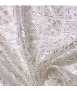 Indian Embroidered Sequins Organza Fabric, Off White color wedding Fabri... - £7.46 GBP+