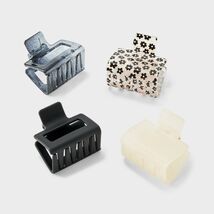 Wild Fable Mini Rectangle Claw Hair Clip Set 4pc Black White Floral Glitter - $182.49 MXN