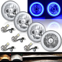 5-3/4&quot; Blue SMD LED Halo Angel Eye Crystal Clear Headlamp &amp; 6k LED Bulb ... - £258.58 GBP