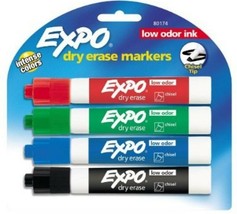 EXPO Chisel Tip Low Odor Dry Erase Markers 4 Colors #80174 - £7.07 GBP