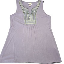 Knox Rose Women Tank Size M Purple Stretch Preppy Embroidered Sequin V-Neck Top - £9.35 GBP