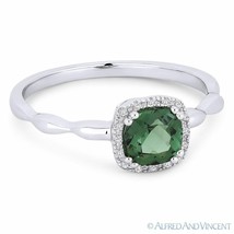 0.78 ct Cushion Cut Green Spinel Gem &amp; Diamond 14k White Gold Halo Promise Ring - £250.01 GBP