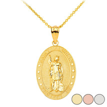 10k Solid Gold Saint Florian Oval Medallion Pendant Necklace Yellow White Rose - $288.28+