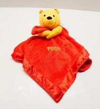 Winnie The Pooh Lovey Security Blanket Red Satin Rattle Baby Plush Doll Hug Knot - $29.99