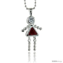 Sterling Silver July Birthstone Baby Brat Girl Pendant w/ Ruby Color Cubic - $15.72