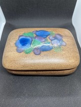 Madeline Originals California Pottery Blue &amp; Purple Flower Trinket Box MCM - £27.82 GBP