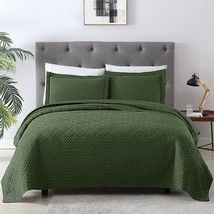 Exq Home Quilt Set King Size Olive Green 3 Pc.,Lightweight, 2 Pillow Sha... - $41.94
