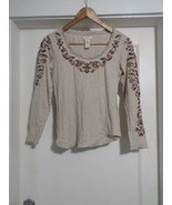 Sundance Beige Long Sleeve Embroidered Floral Detail Boho Top Size S (JJ) - $28.81 CAD