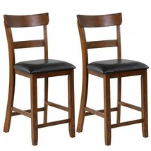 2 Pieces Counter Height Chair Set with Leather Seat and Rubber Wood Legs - £145.45 GBP
