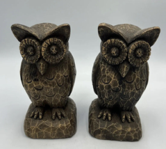 Owl Figures Hard Plastic Resin Brown Rustic Statues Farmhouse - Set Of Two - $15.99