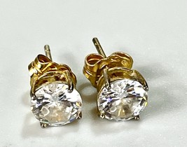 925 Sterling Silver Vermeil CZ Sparkly 6MM Cubic Zirconia Stud Earrings-... - $21.54
