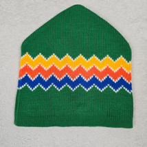 Vintage Ski Cap Wigwam Mills Green Knit Hat Zig Zag Colorful Winter Cap Retro - £26.13 GBP