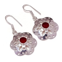 Red Apatite Gemstone 925 Silver Overlay Handmade Flower Drop Dangle Earrings - £7.93 GBP