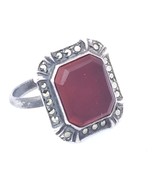 Vintage Sterling Silver Art Deco Carnelian Marcasites Ring Size 6.5 - £53.19 GBP