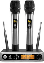 TONOR Wireless Microphones Dual Professional UHF Cordless Dynamic Mics, Silver - £45.86 GBP