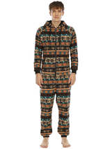 Men&#39;s Thickened Flannel Print Bodysuit Hooded Zip Loungewear Pajamas - £42.30 GBP