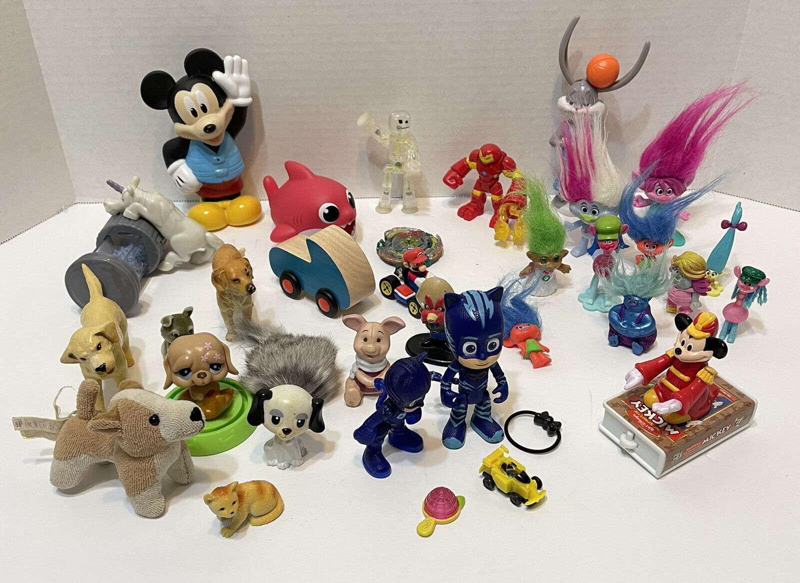 Primary image for Junk Drawer Lot of 35 Toys Figures PJ Masks Trolls Disney Miniatures and More