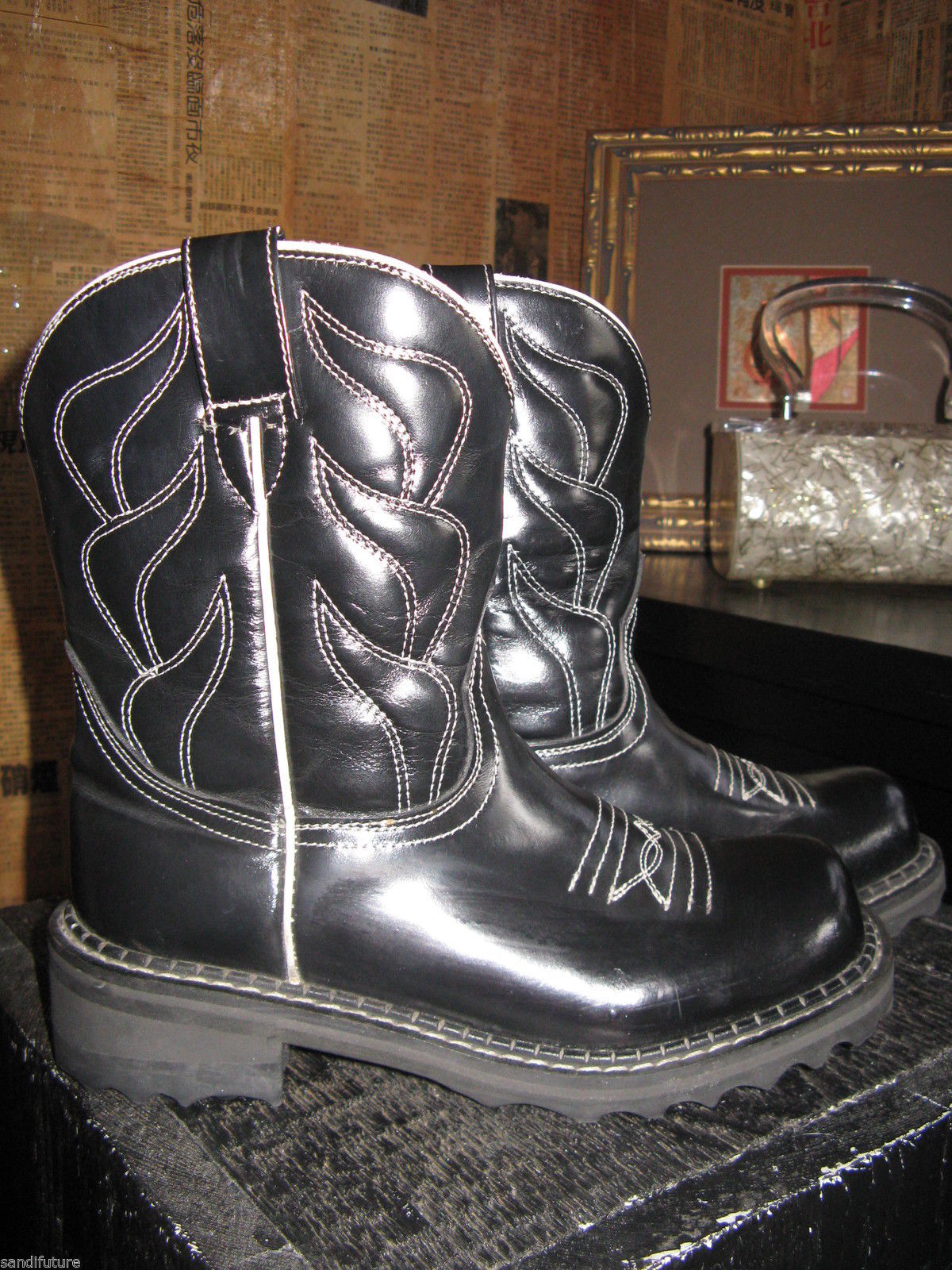 Fluevog motorcycle cowboy F shoes sole biker punk rocker boots 6 36 UK3.5