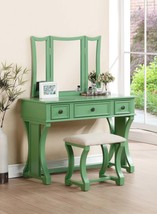 Unique Modern Apple Green Vanity Set w/ Foldable Mirror, Stool, Drawers - $999.98 CAD