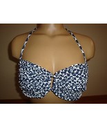 NEW BCBG MAX AZRIA WOMEN'S RUFFLED TEAR DROP SWIMSUIT BIKINI TOP WHITE/BLUE L - $49.49