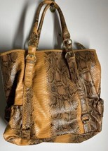 Iman Tan Brown Faux Leather Double Handle Python Snakeskin Tote Bag Purs... - $28.49