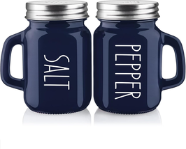 Navy Blue Salt and Pepper Shakers Set, 4 Oz Cute Modern Glass Shaker Sets with S - £11.55 GBP