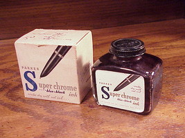 Vintage Parker Super Chrome Blue Black Ink Bottle and Box - $11.50