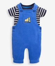 MSRP $39 Jojo Maman Excavator Pocket Overalls &amp; Stripe Tee Cobalt Size 0... - £5.89 GBP