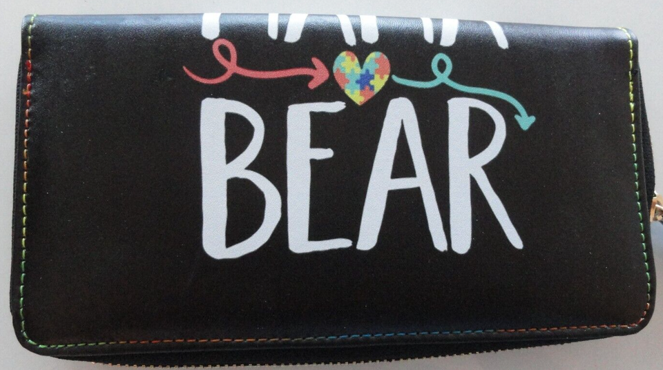MAMA BEAR AUTISM AWARENESS SPECIAL NEEDS PROUD MOM BLACK WALLET 8X4 - $8.42