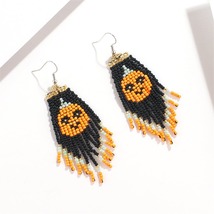 Black Howlite &amp; Silver-Plated Pumpkin Tassel Drop Earrings - £12.78 GBP