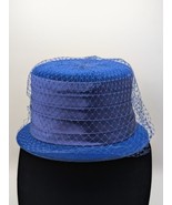 Vintage 1950’s 60&#39;s Union Made USA Hat Blue Velvet Satin Ribbon Net Brim  - £34.34 GBP