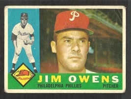 1960 Topps Baseball Card # 185 Philadelphia Phillies Jim Owens good - £0.63 GBP