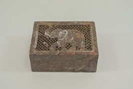 Hand Carved Elephant Trinket Box Rose Color Alabaster or Soapstone Hinged 4x1.5&quot; - £15.45 GBP